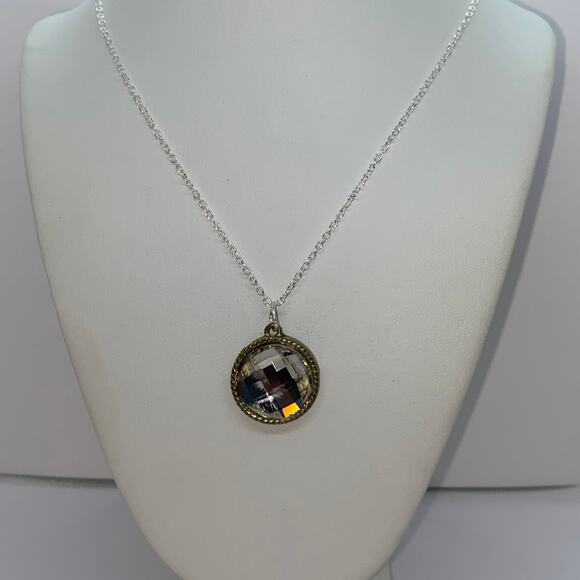 Silver-Tone Clear Textured Rhinestone Necklace - Picture 1 of 6